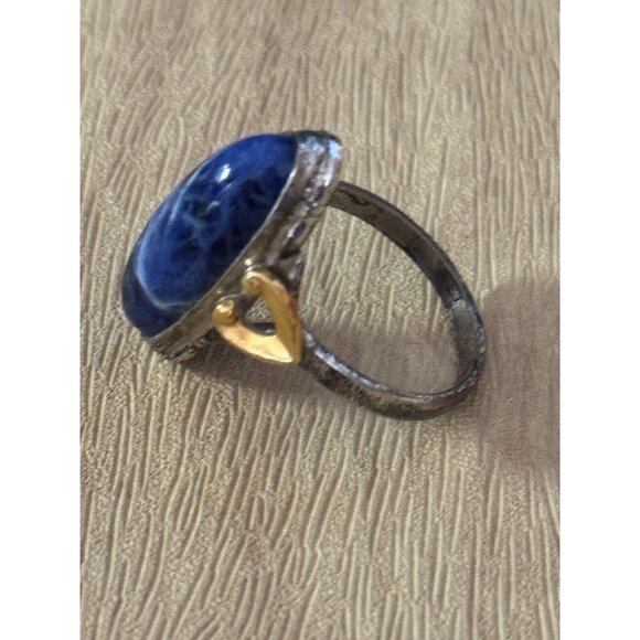 Vintage Clark & Combs Sterling Silver 10KGF Lapis Womens Ring Signed Size 7 C194 - Picture 6 of 8